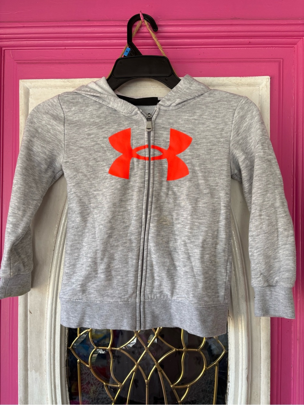Under Armour Light Gray Kids' Zip Hoodie with Bright Orange Logo